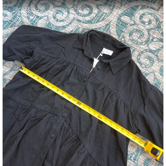 Sabo Black Luna Top Tiered Ruffle Cotton Ramie Button Front Blouse - Size S - Picture 10 of 11